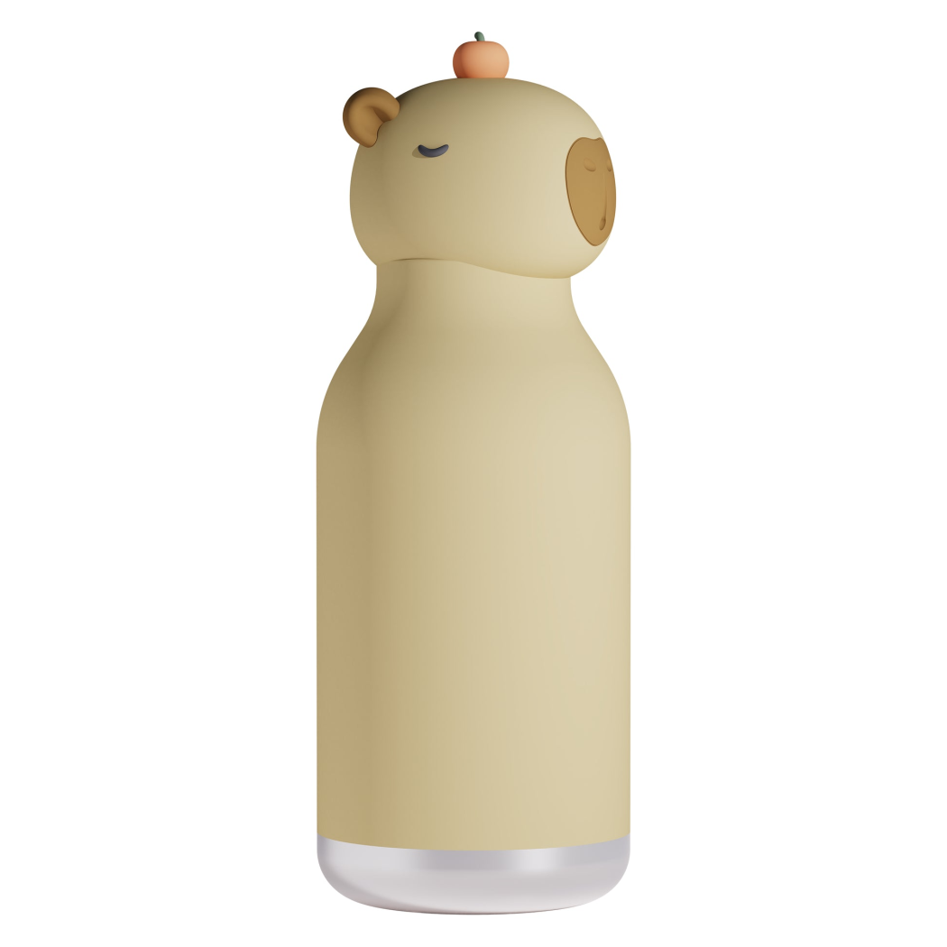 Kapibara Mochi - Butelka Termiczna 460 ml ze Słomką z Motywem Kapibary - Beżowa Bestie Bottle - Asobu