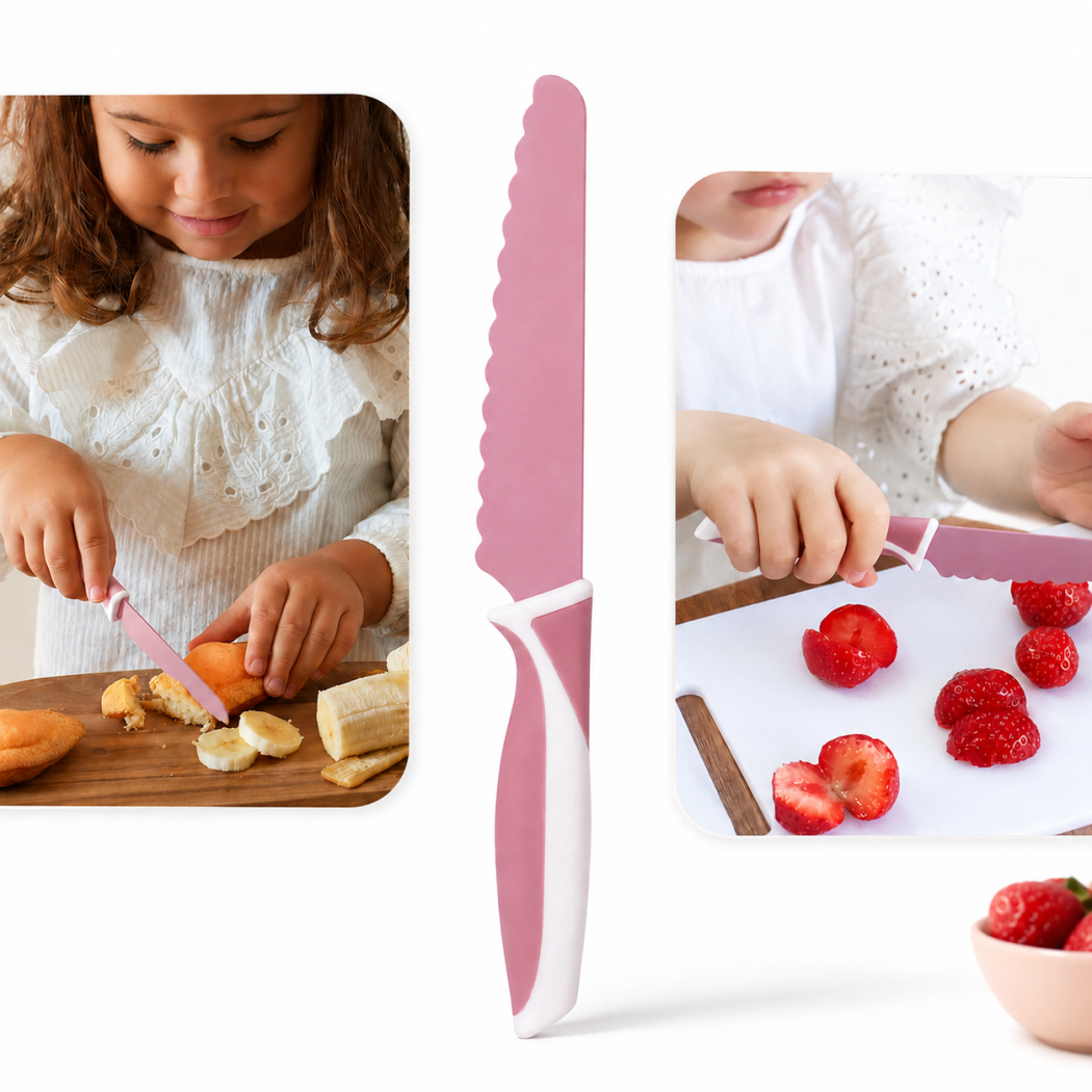 Różowy Bezpieczny Lekki Nóż Kuchenny do Nauki Krojenia dla Dzieci - Cotton Candy - KiddiKutter