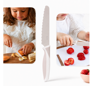 PROMOCJA Beżowy Bezpieczny Lekki Nóż Kuchenny do Nauki Krojenia dla Dzieci - Cream - KiddiKutter