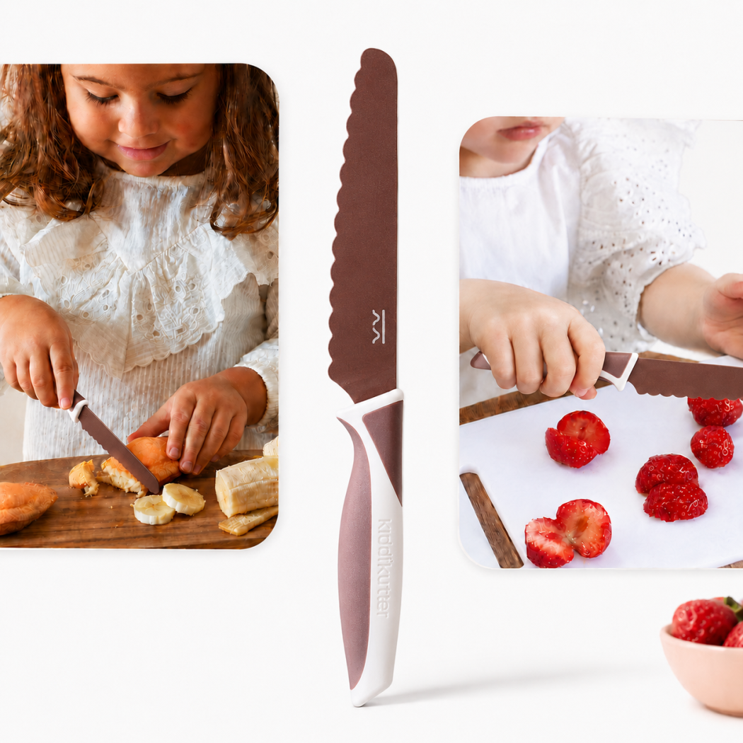 Brązowy Bezpieczny Lekki Nóż Kuchenny do Nauki Krojenia dla Dzieci - Moka - KiddiKutter
