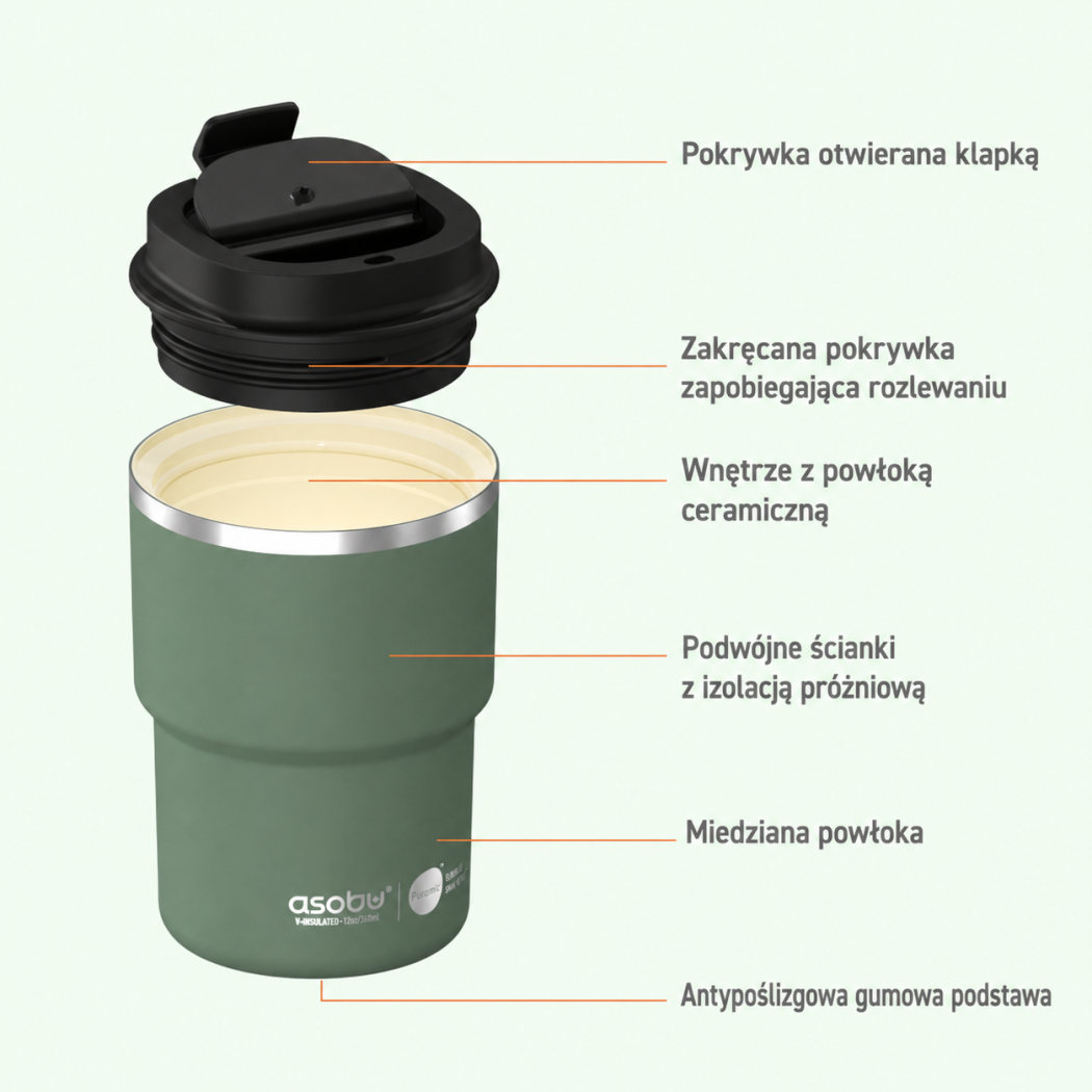 Pastel Blue - Kubek Termiczny 360 ml - Powłoka Ceramiczna Stal Nierdzewna - Asobu