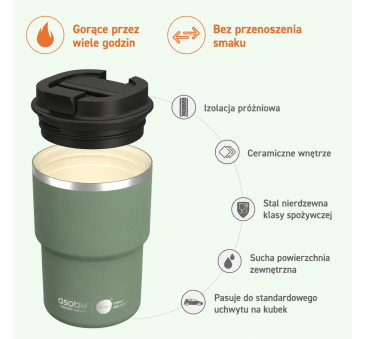 Pastel Green - Kubek Termiczny 360 ml - Powłoka Ceramiczna Stal Nierdzewna - Asobu
