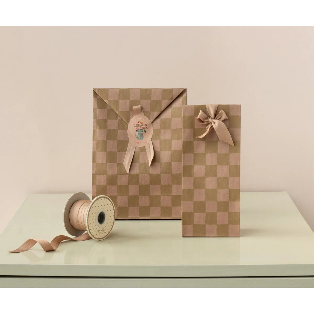Kratka Róż i Ochra - Mała Torebka Papierowa Prezentowa Tutka - 26,5 x 9 x 5,5 cm - Maileg