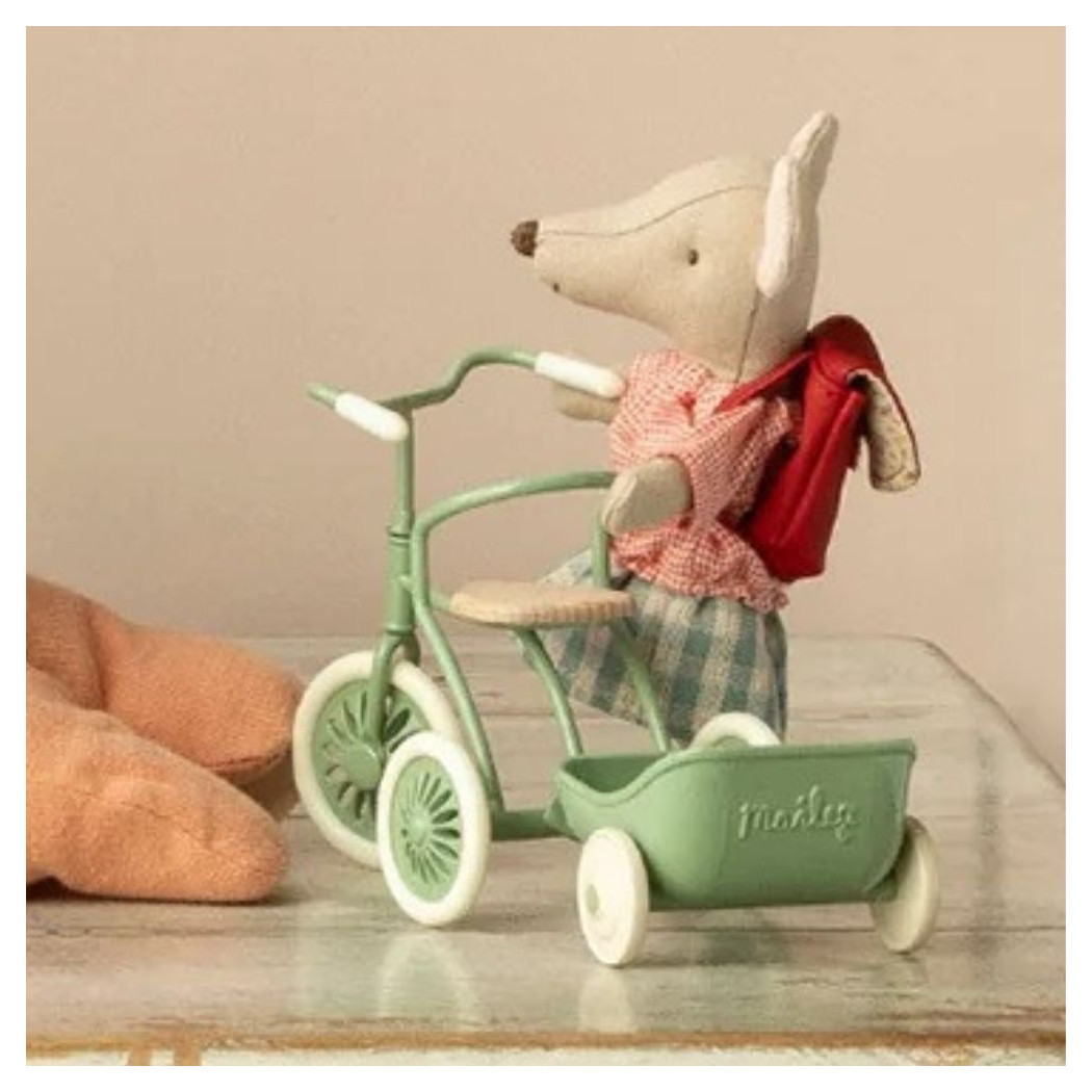 Przyczepka do Roweru - Zielona - Tricycle Hanger Mouse - Green - Akcesoria dla Lalek - Maileg