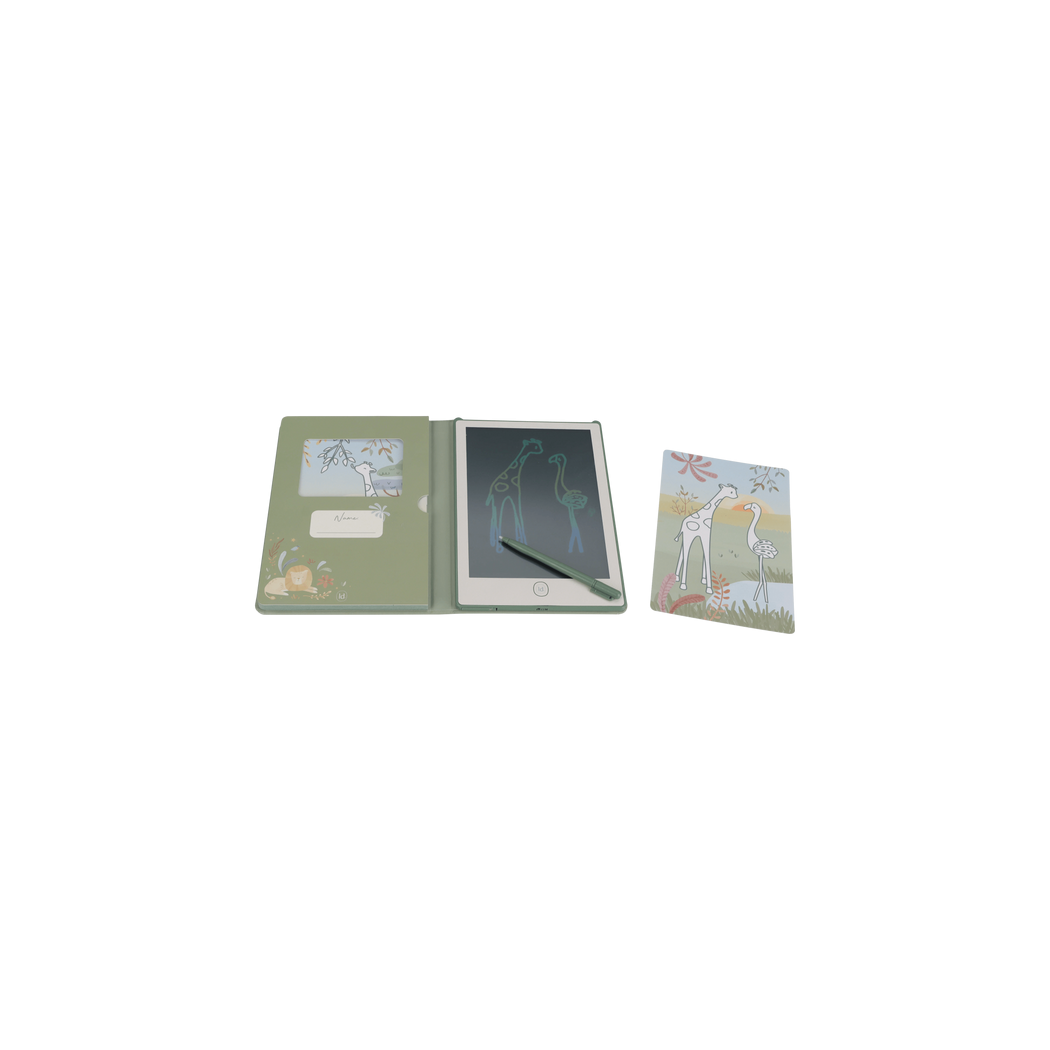 Zielony Tablet Graficzny do Rysowania - 30 kart - Rysunkowy dla Dzieci - Safari Friends - Little Dutch