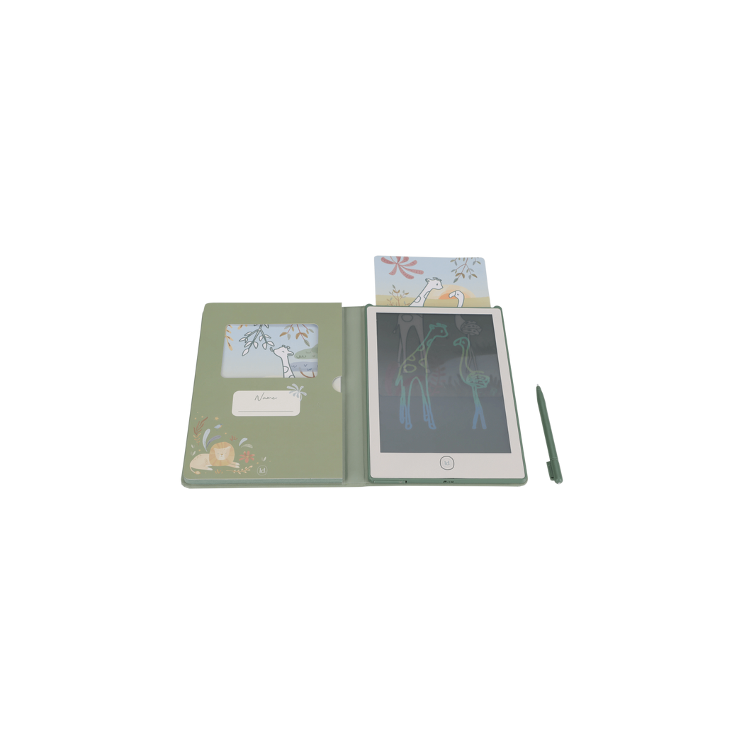 Zielony Tablet Graficzny do Rysowania - 30 kart - Rysunkowy dla Dzieci - Safari Friends - Little Dutch