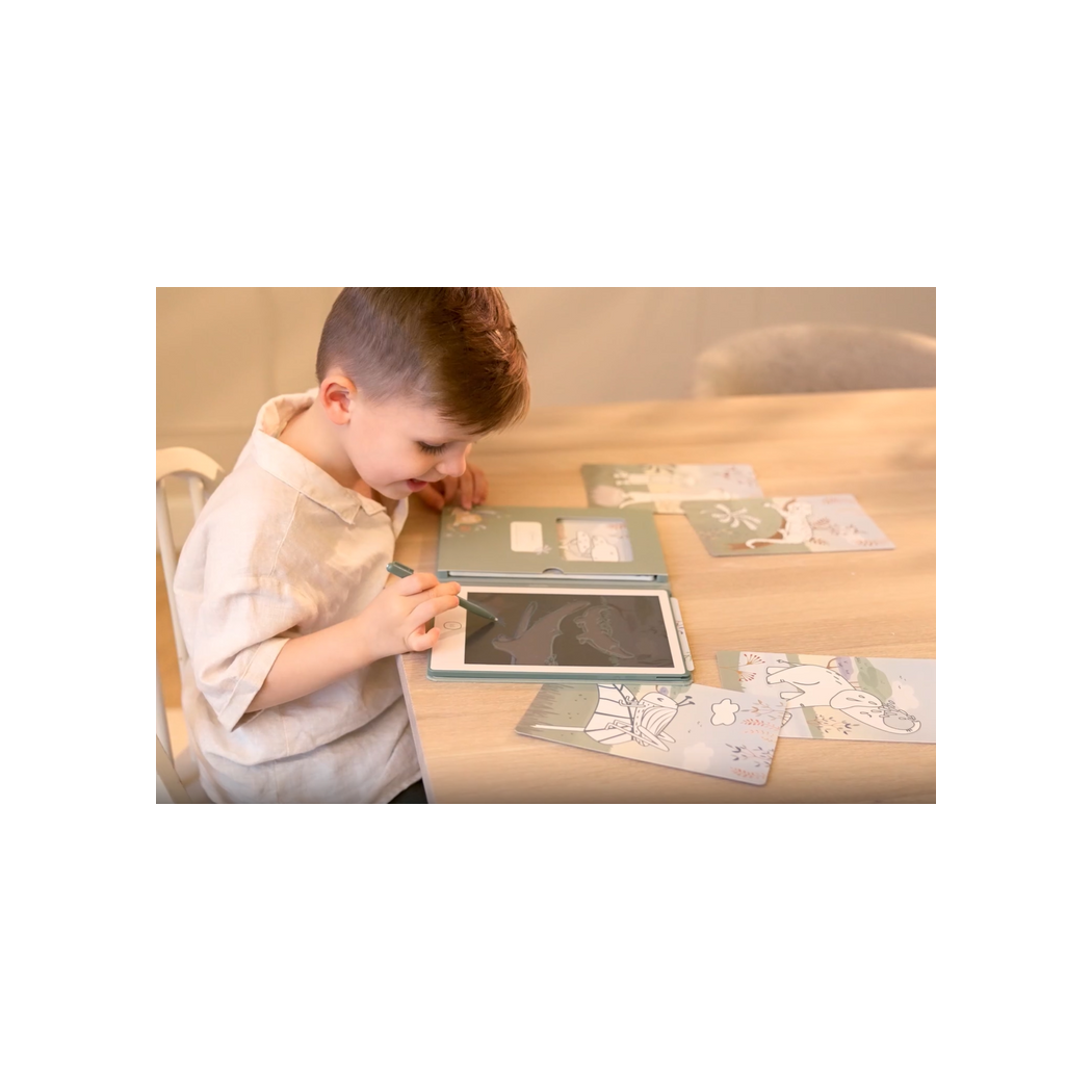 Zielony Tablet Graficzny do Rysowania - 30 kart - Rysunkowy dla Dzieci - Safari Friends - Little Dutch