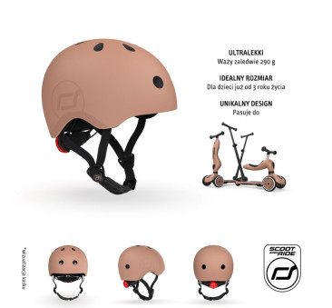 Mocha S-M - Ultralekki Regulowany Kask Dla Dzieci 3+ - Tylna Lampka LED - Scootandride
