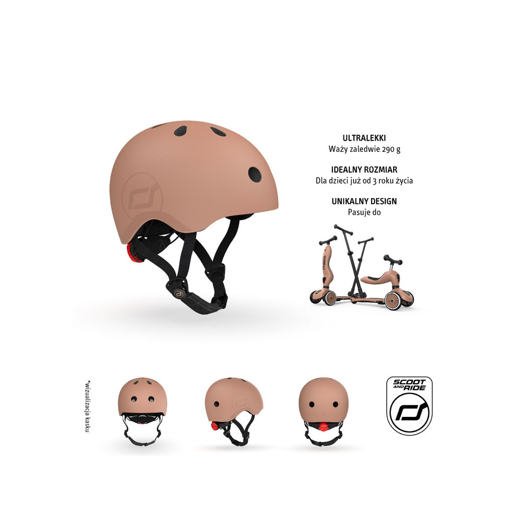 Mocha S-M - Ultralekki Regulowany Kask Dla Dzieci 3+ - Tylna Lampka LED - Scootandride