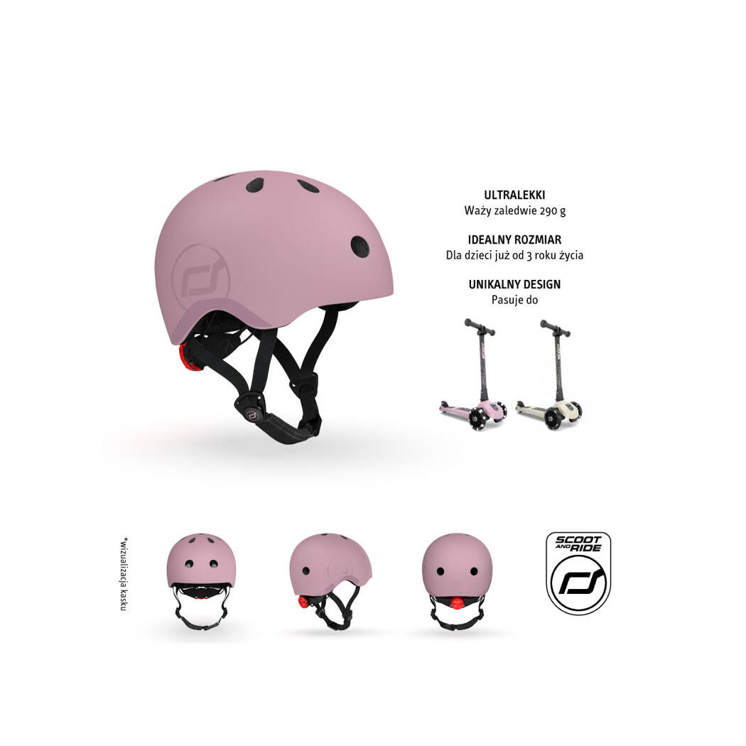 Wildberry S-M - Ultralekki Regulowany Kask Dla Dzieci 3+ (51-55 cm) - Tylna Lampka LED - Scootandride