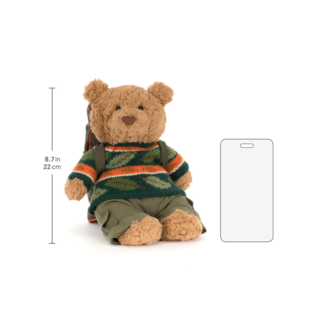 PROMOCJA Miś Bartłomiej Podróżnik ze Śpiworem - 26 cm - Klasyczny Pluszowy w Zdejmowanym Ubranku - Maskotka Przytulanka - JellyC