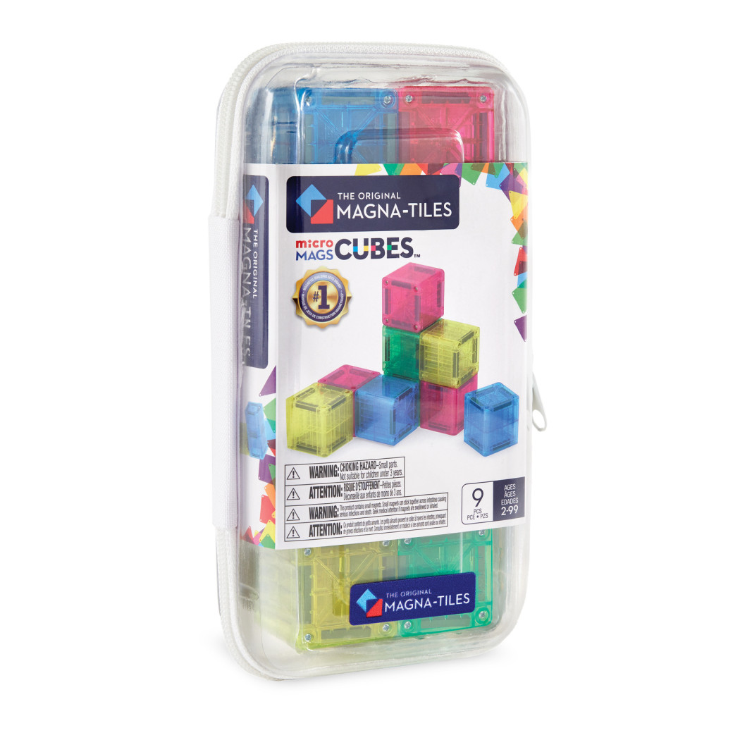 microMAGS Cubes - Kostki - 9 elementów - Podróżne Klocki Magnetyczne - Travel Set - Magna-Tiles
