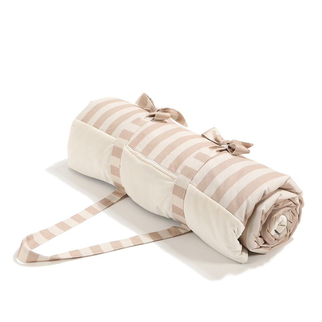 Stripes Beige XXL - 180x190 cm - Koc Piknikowy z Kieszonką -  Mata Do Zabawy -  La Millou