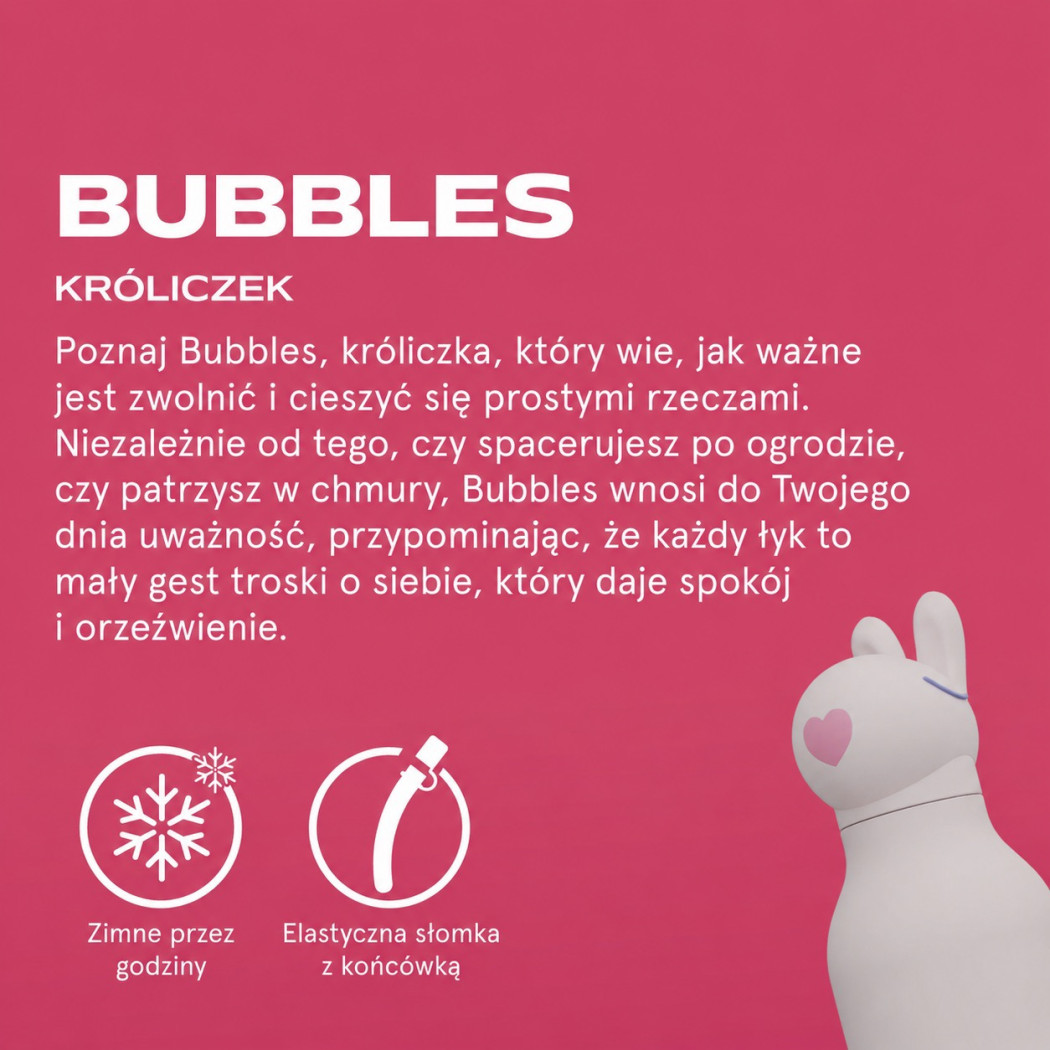 Królik Bubbles - Butelka Termiczna 460 ml ze Słomką z Motywem Króliczka - Bestie Bottle - Asobu