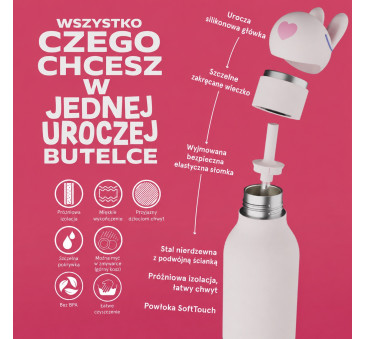 Królik Bubbles - Butelka Termiczna 460 ml ze Słomką z Motywem Króliczka - Bestie Bottle - Asobu
