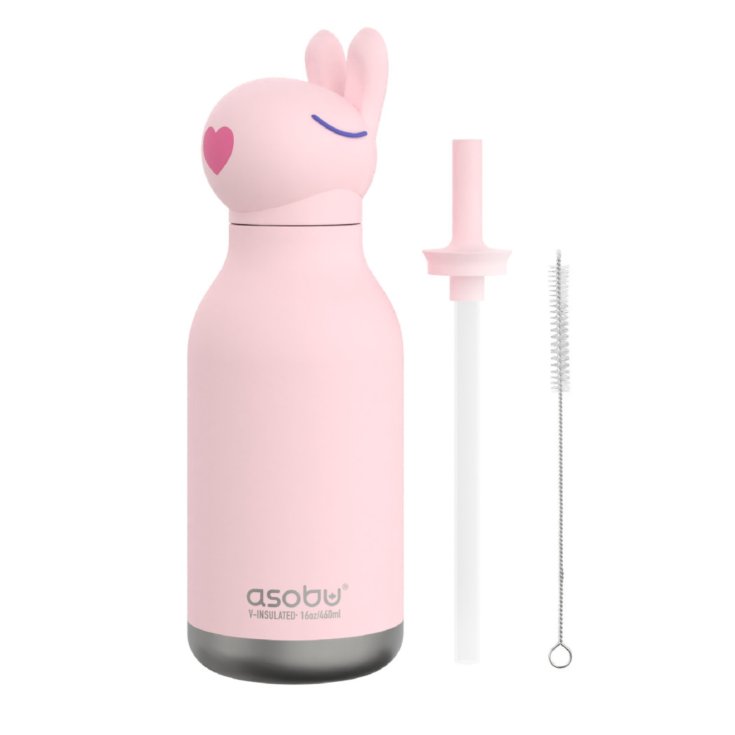 Królik Bubbles - Butelka Termiczna 460 ml ze Słomką z Motywem Króliczka - Bestie Bottle - Asobu