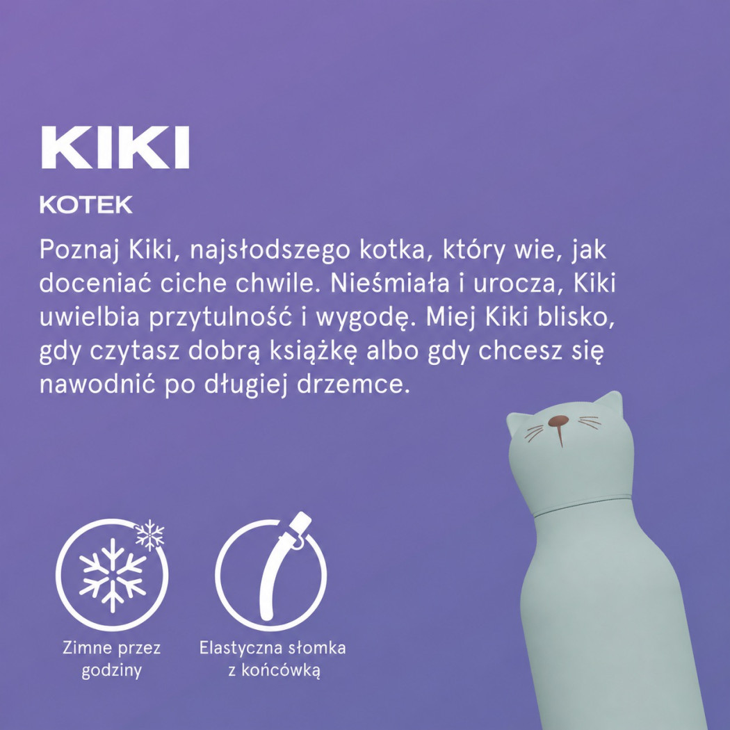 Kot Kiki - Butelka Termiczna 460 ml ze Słomką z Motywem Kotka - Bestie Bottle - Asobu