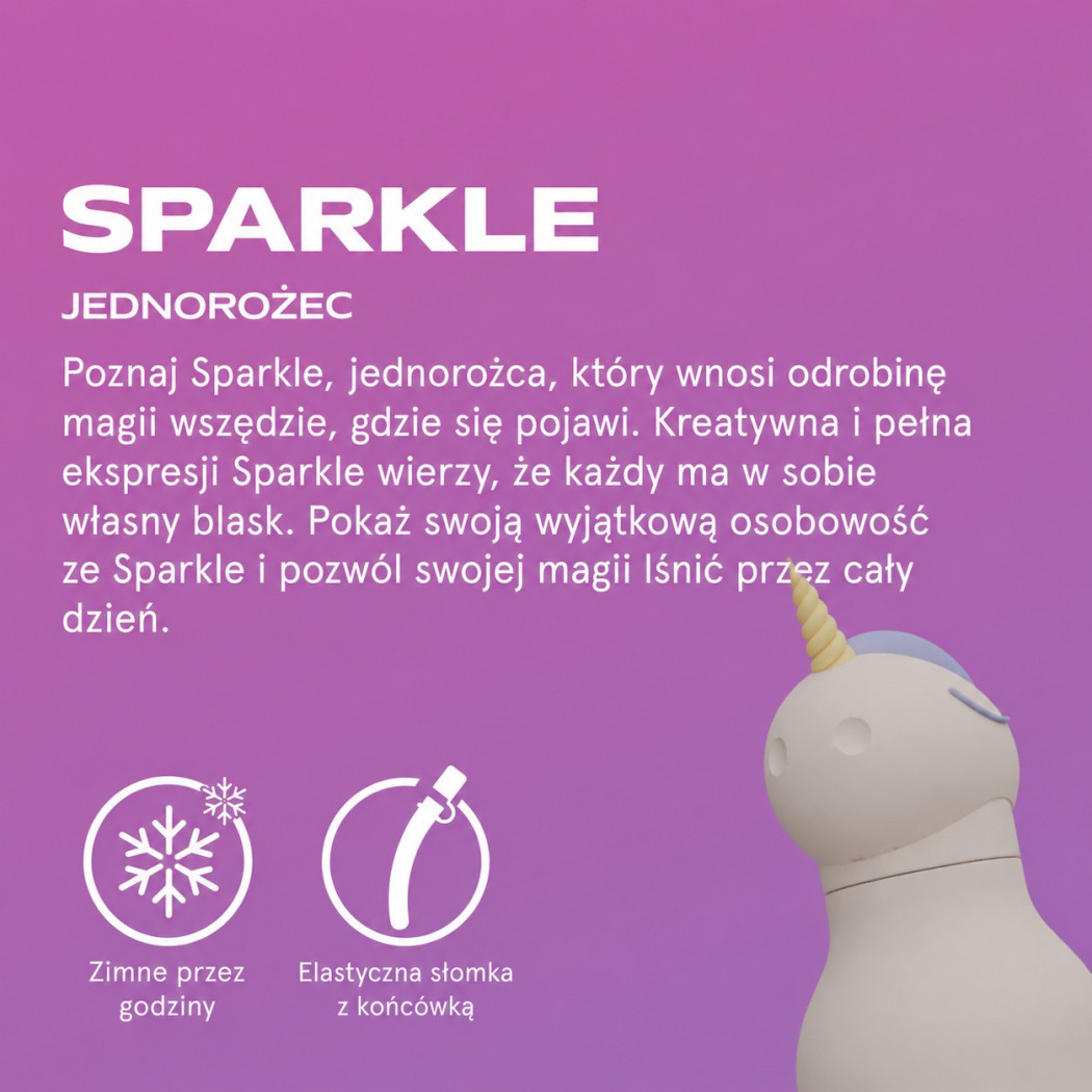 Jednorożec Sparkle - Butelka Termiczna 460 ml ze Słomką - Bestie Bottle - Asobu