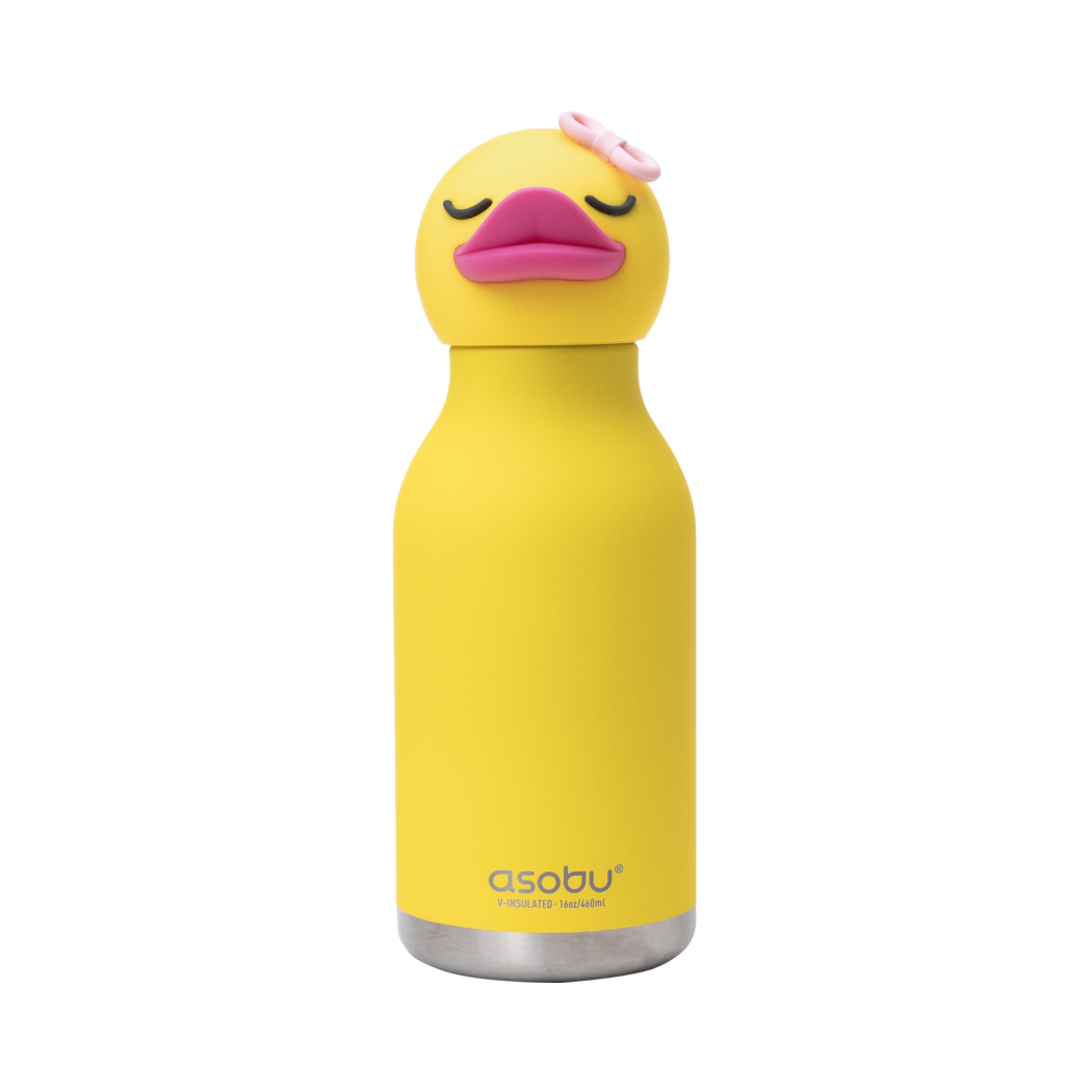 Kaczuszka Bryn - Butelka Termiczna 460 ml ze Słomką z Motywem Kaczki - Żółta Bestie Bottle - Asobu