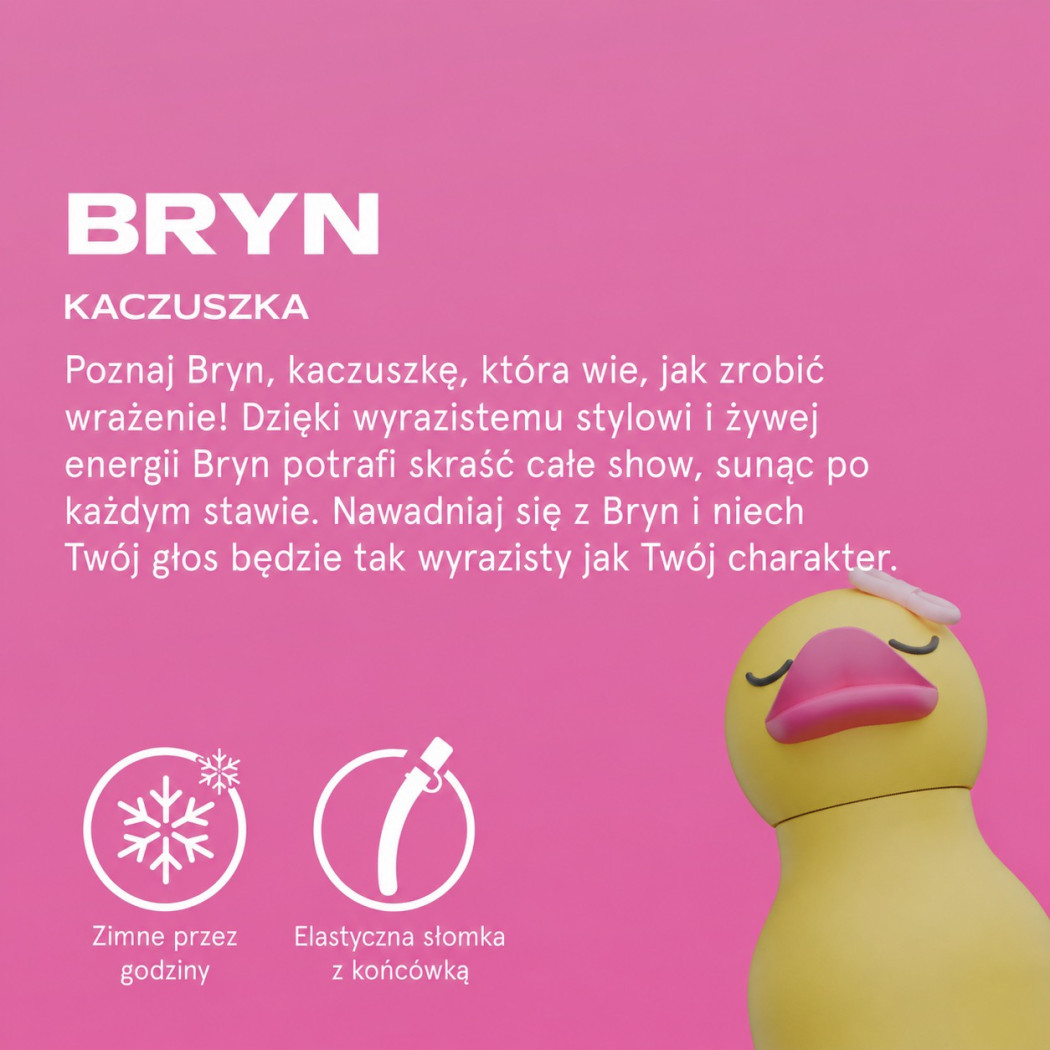 Kaczuszka Bryn - Butelka Termiczna 460 ml ze Słomką z Motywem Kaczki - Żółta Bestie Bottle - Asobu