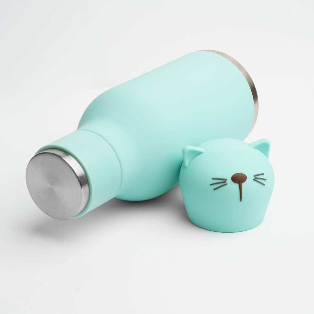 Kot Kiki - Butelka Termiczna 460 ml ze Słomką z Motywem Kotka - Bestie Bottle - Asobu