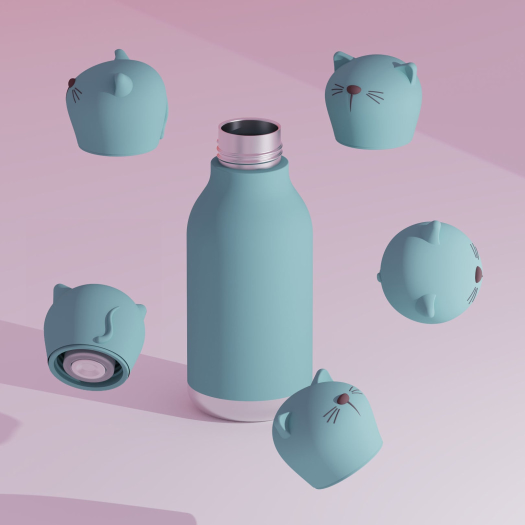 Kot Kiki - Butelka Termiczna 460 ml ze Słomką z Motywem Kotka - Bestie Bottle - Asobu