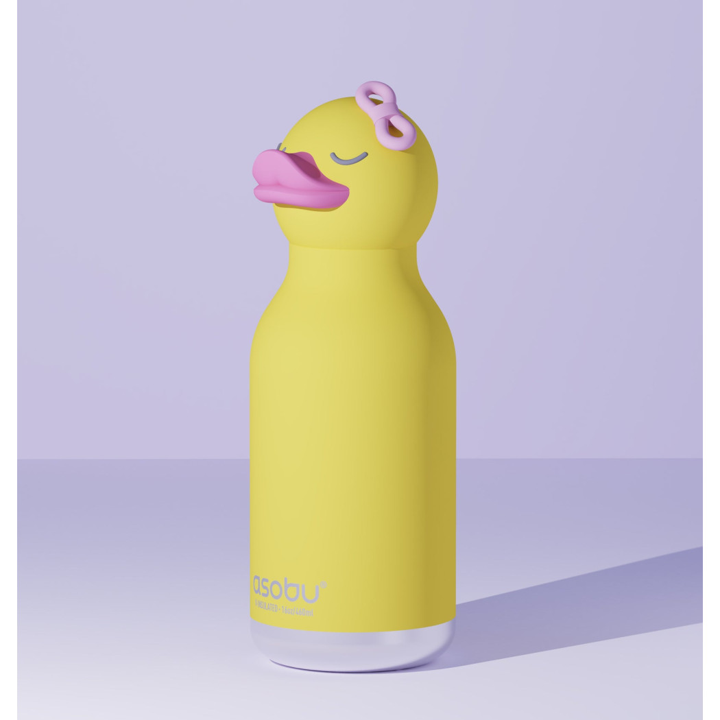 Kaczuszka Bryn - Butelka Termiczna 460 ml ze Słomką z Motywem Kaczki - Żółta Bestie Bottle - Asobu