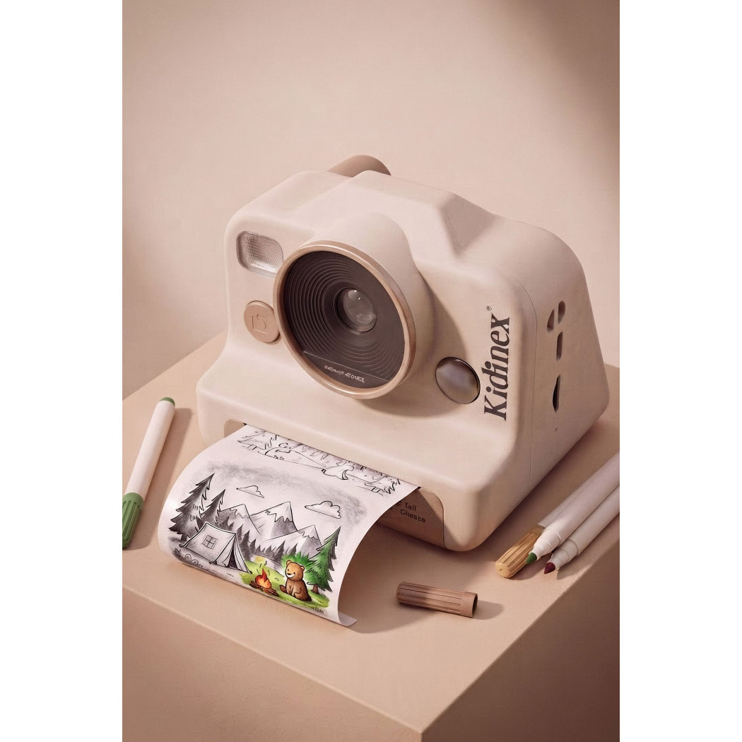 KidSnap Beige - Aparat Fotograficzny z Wydrukiem Natychmiastowym dla Dzieci - Kidinex
