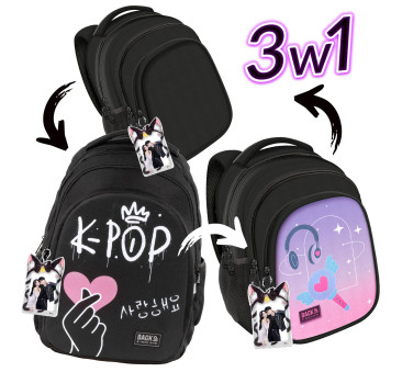 PROMOCJA K-Pop 3w1 - Plecak Trzykomorowy Szkolny - BackUP