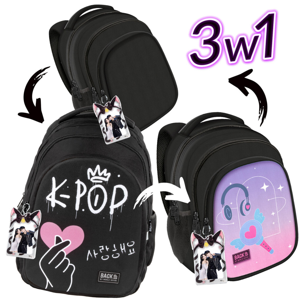 PROMOCJA K-Pop 3w1 - Plecak Trzykomorowy Szkolny - BackUP