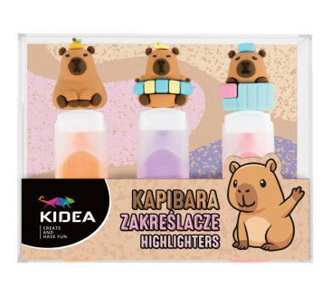 Zakreślacze Kapibara - 3 Kolory z Figurkami - Kidea
