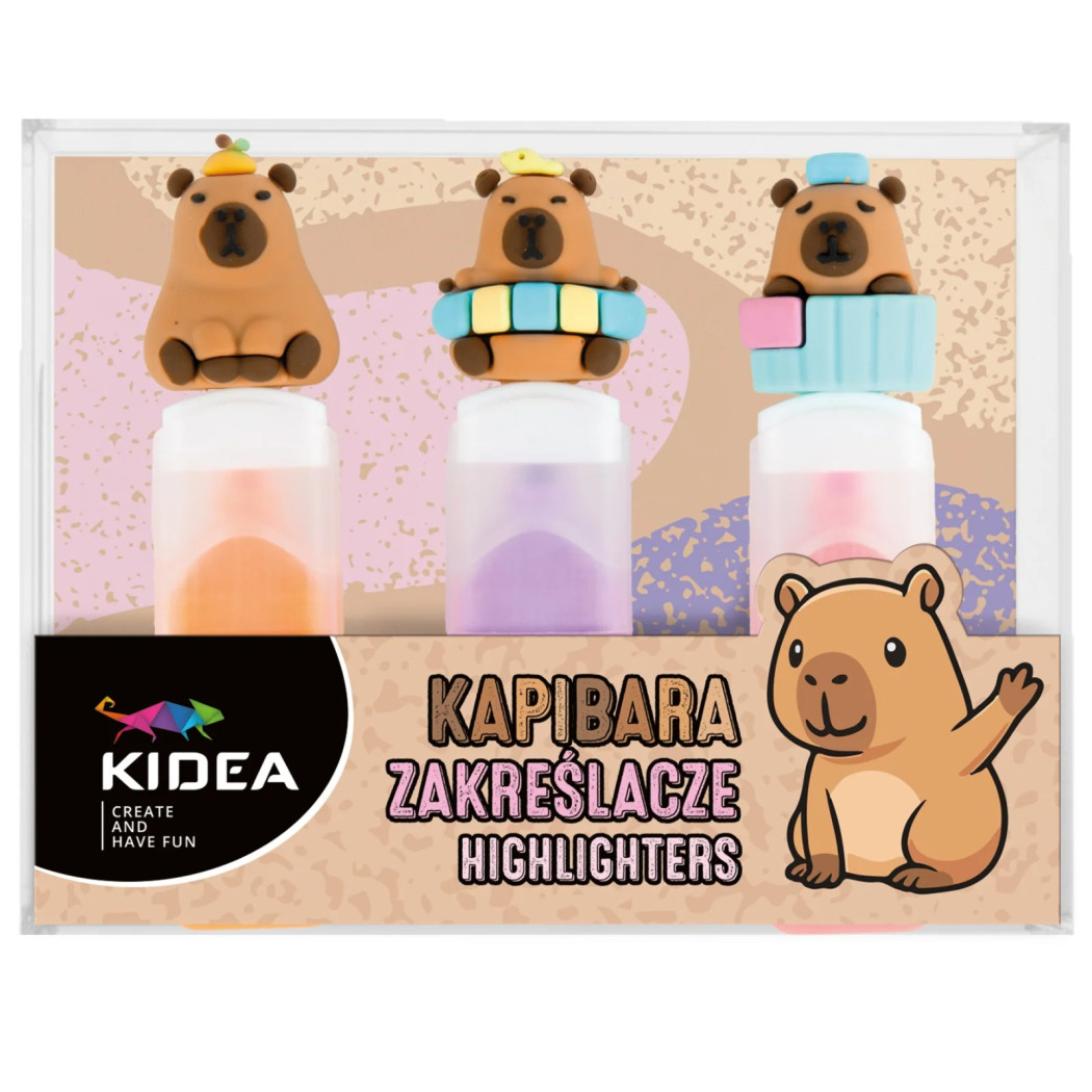 Zakreślacze Kapibara - 3 Kolory z Figurkami - Kidea