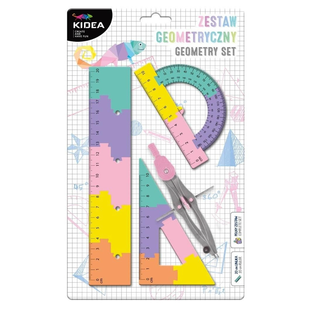 Ekierki i Cyrkiel - Zestaw Geometryczny - 3 Linijki i Cyrkiel - Kidea