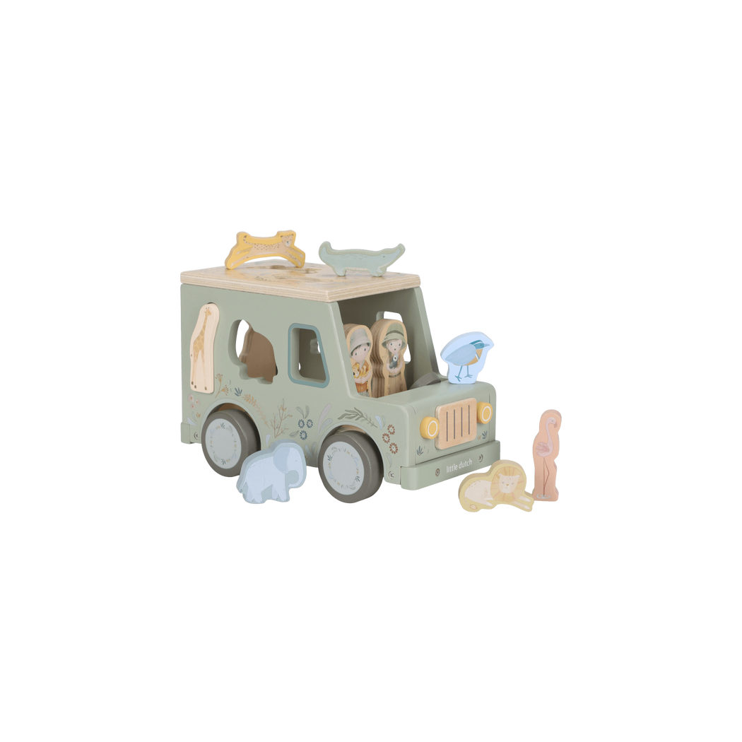 Sorter Drewniany Samochód Autko z Figurkami - Safari Friends - Little Dutch