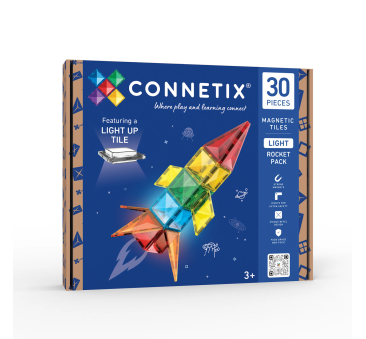 Świecąca Rakieta - Klocki Magnetyczne z Podświetlanym Klockiem LED - 30 Elementów - Connetix