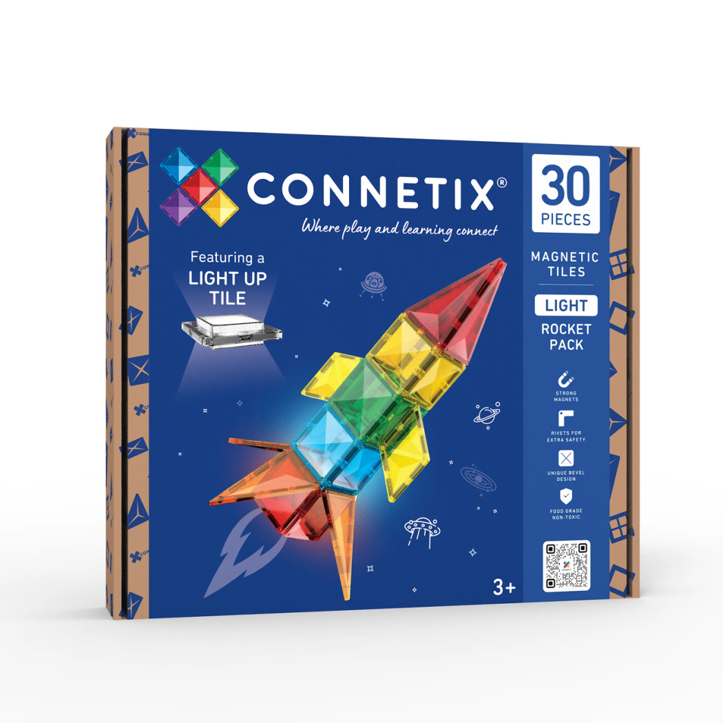 Świecąca Rakieta - Klocki Magnetyczne z Podświetlanym Klockiem LED - 30 Elementów - Connetix