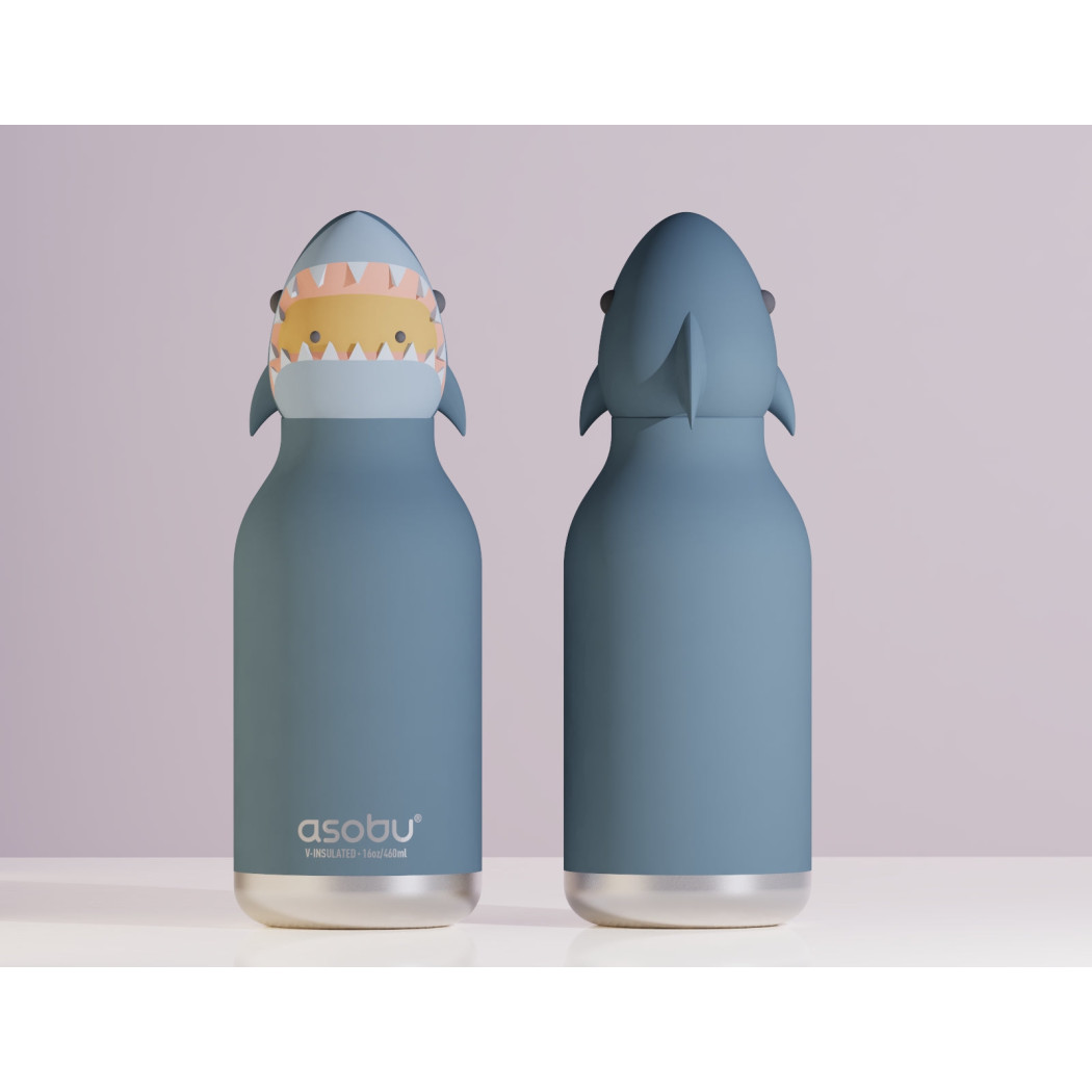 Rekin Hurley - Butelka Termiczna 460 ml ze Słomką z Motywem Rekina - Niebieska Bestie Bottle - Asobu