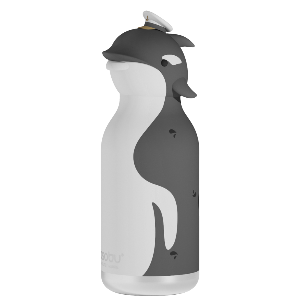 Orka Gus - Butelka Termiczna 460 ml ze Słomką z Motywem Orki - Granatowa Bestie Bottle - Asobu