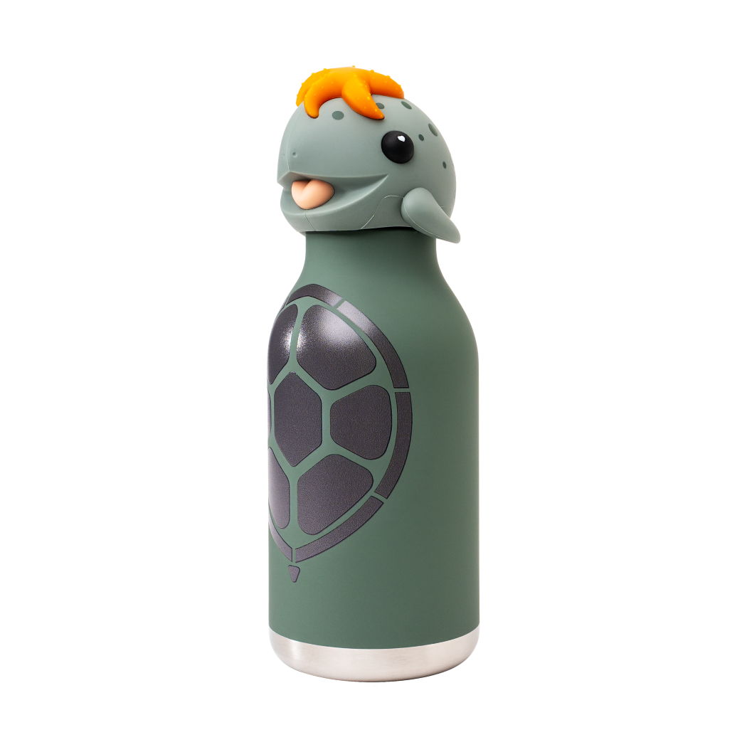 Żółw Sheldon - Butelka Termiczna 460 ml ze Słomką z Motywem Żółwia Morskiego - Zielona Bestie Bottle - Asobu