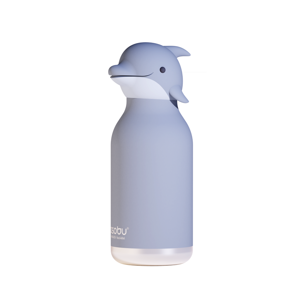 Delfin Kiyoshi - Butelka Termiczna 460 ml ze Słomką z Motywem Delfina - Niebieska Bestie Bottle - Asobu
