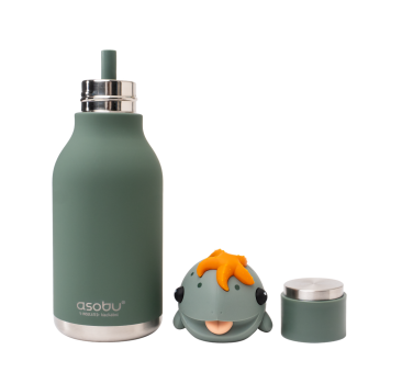 Żółw Sheldon - Butelka Termiczna 460 ml ze Słomką z Motywem Żółwia Morskiego - Zielona Bestie Bottle - Asobu