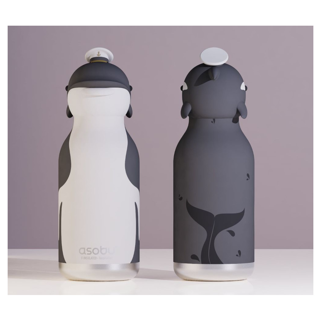 Orka Gus - Butelka Termiczna 460 ml ze Słomką z Motywem Orki - Granatowa Bestie Bottle - Asobu