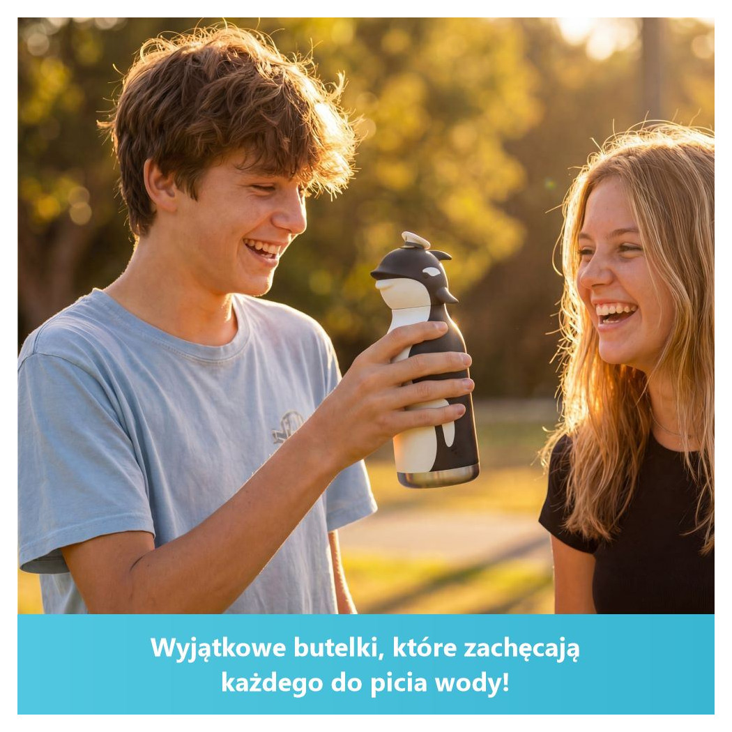 Orka Gus - Butelka Termiczna 460 ml ze Słomką z Motywem Orki - Granatowa Bestie Bottle - Asobu