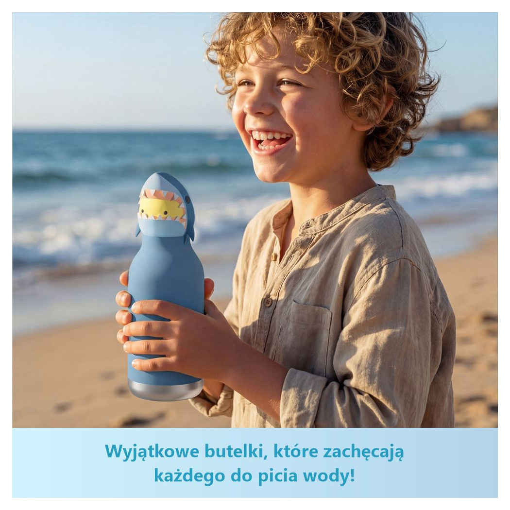Rekin Hurley - Butelka Termiczna 460 ml ze Słomką z Motywem Rekina - Niebieska Bestie Bottle - Asobu