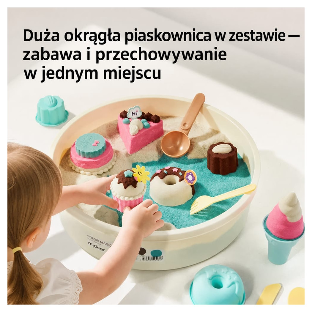 Magiczny Piasek - Masa Kinetyczna Foremki i Narzędzia - Pojemnik z Pokrywką - Mideer