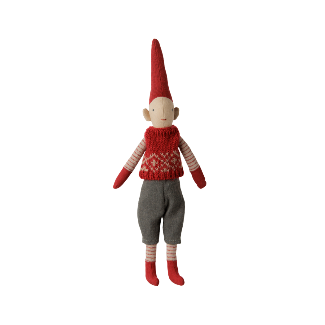 Krasnoludek Pixy w Czerwonej Kamizelce - Chłopiec - 26 cm - Rozmiar nr 1 - Dekoracja Bożonarodzeniowa - Maileg