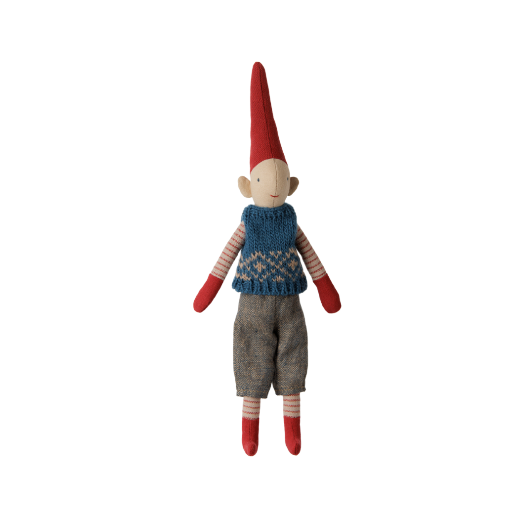 Krasnoludek Pixy w Niebieskiej Kamizelce - Chłopiec - 26 cm - Rozmiar nr 1 - Dekoracja Bożonarodzeniowa - Maileg