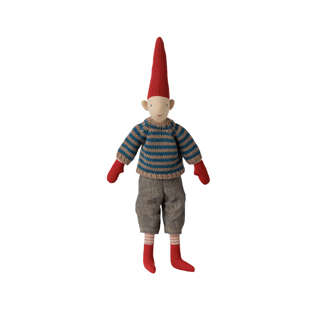 Krasnoludek Pixy w Sweterku w Paski - Chłopiec - 31 cm - Rozmiar nr 2 - Dekoracja Bożonarodzeniowa - Maileg