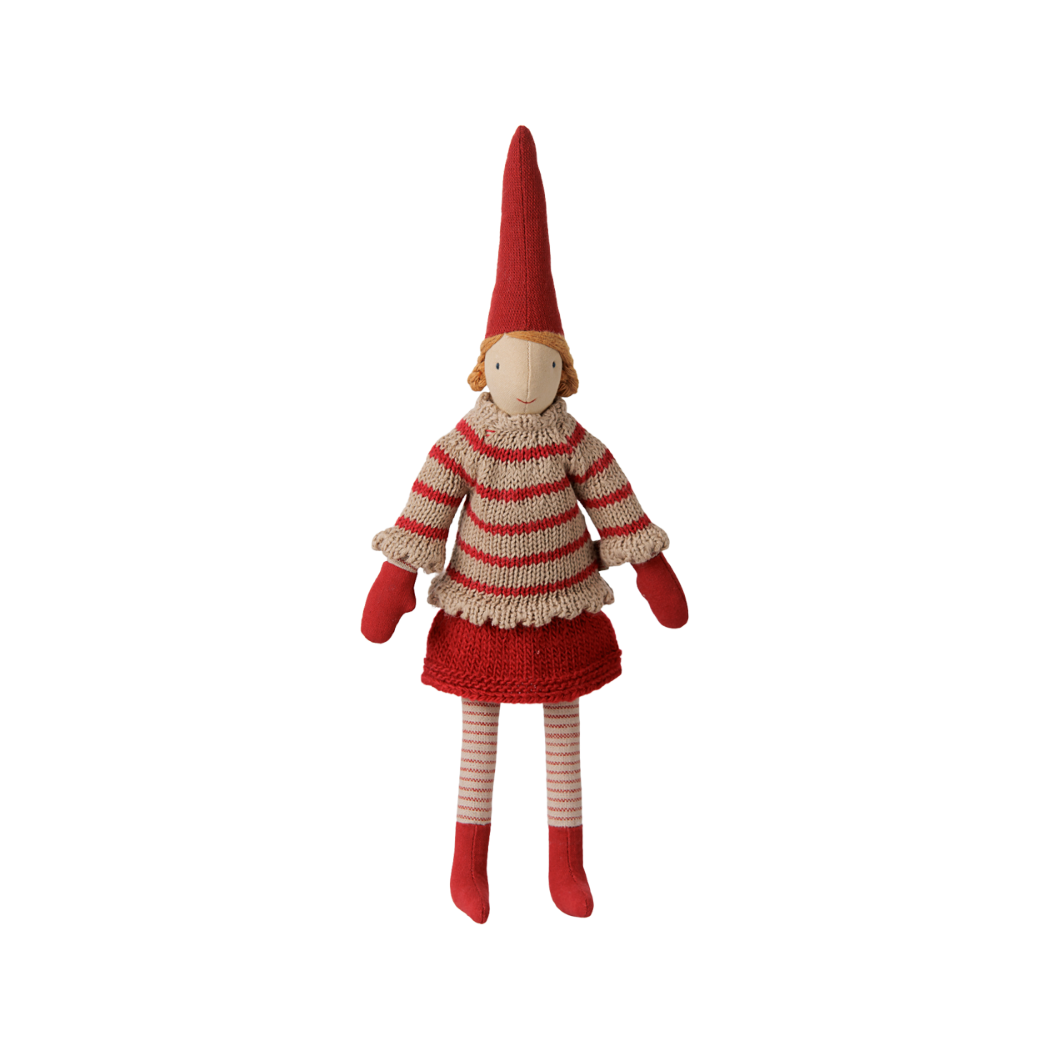 Krasnoludek Pixy w Sweterku w Paski - Dziewczynka - 31 cm - Rozmiar nr 2 - Dekoracja Bożonarodzeniowa - Maileg
