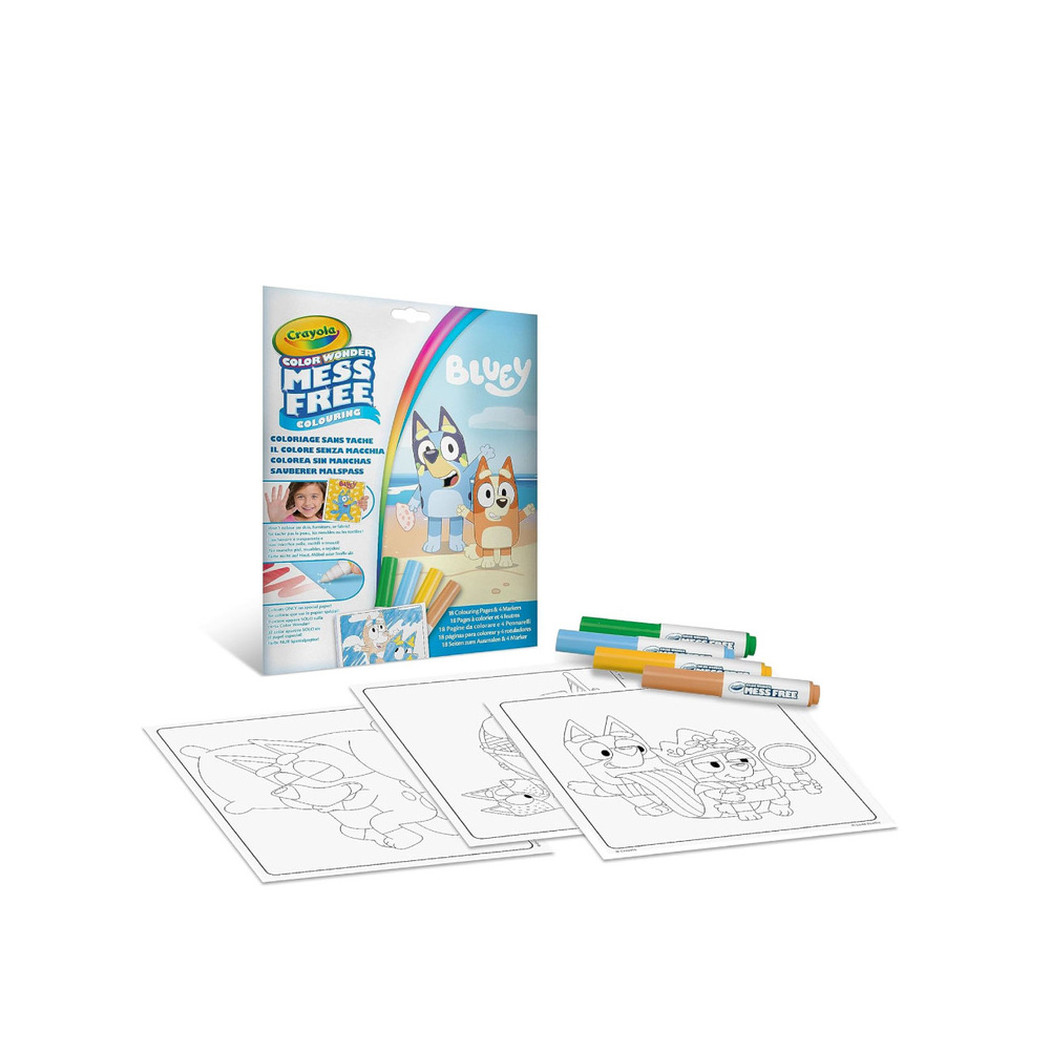 Bluey - Kolorowanka i 4 Niebrudzące Flamastry - Color Wonder Crayola